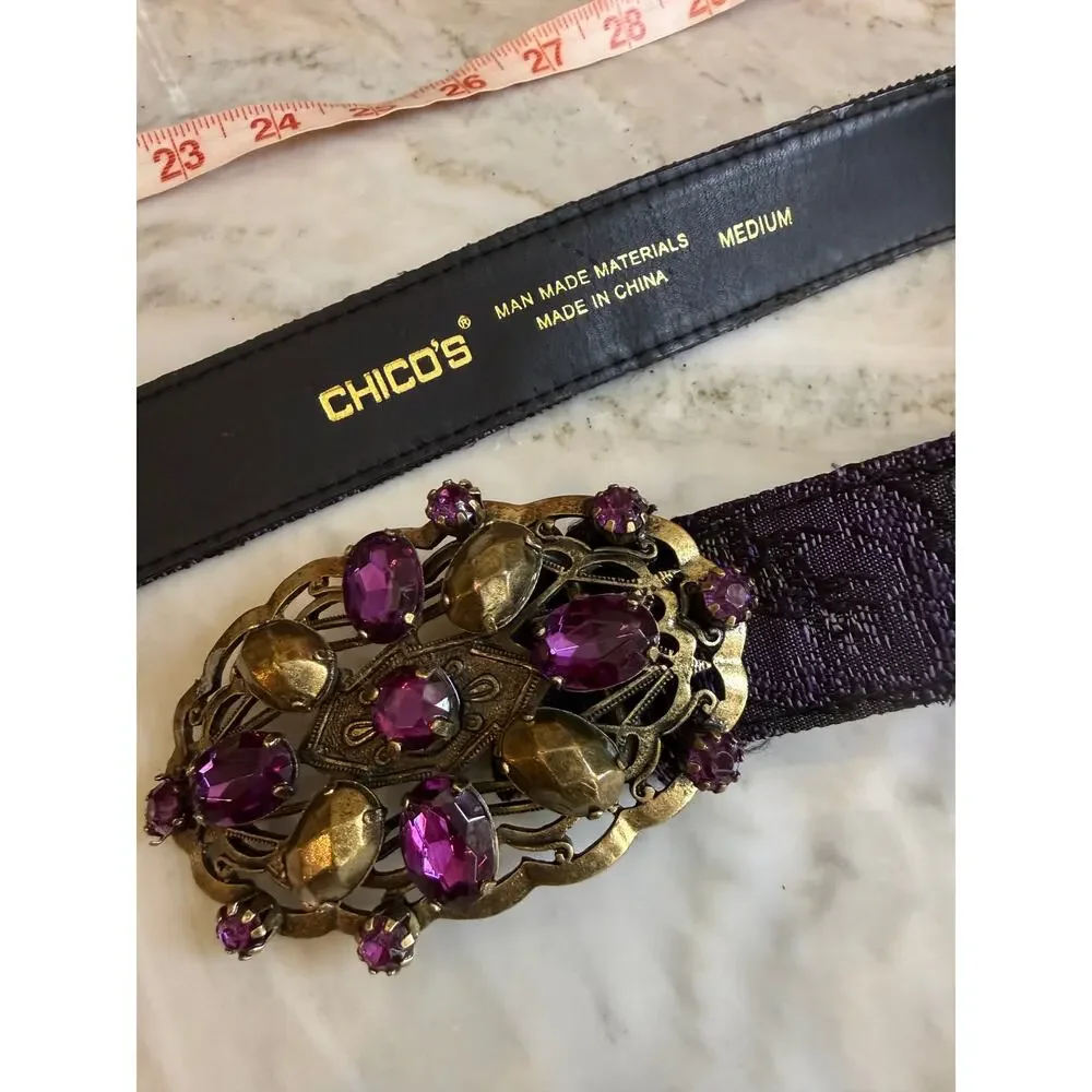 Chicos Statement Belt Purple Tapestry Chunky Buckle Detail M